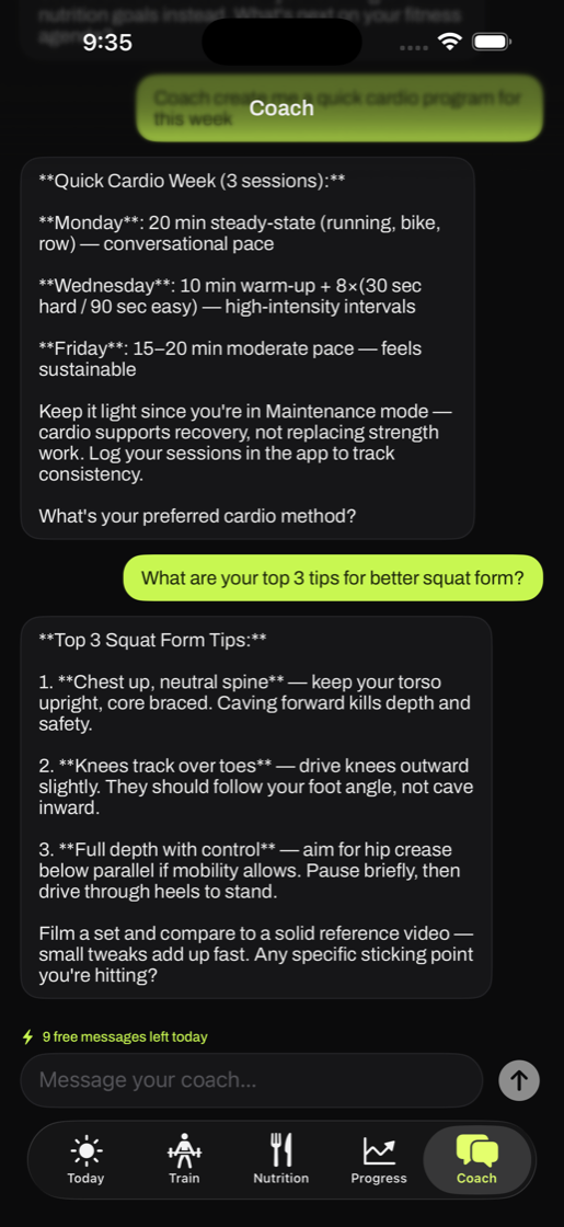 Vyvid AI coach chat screen